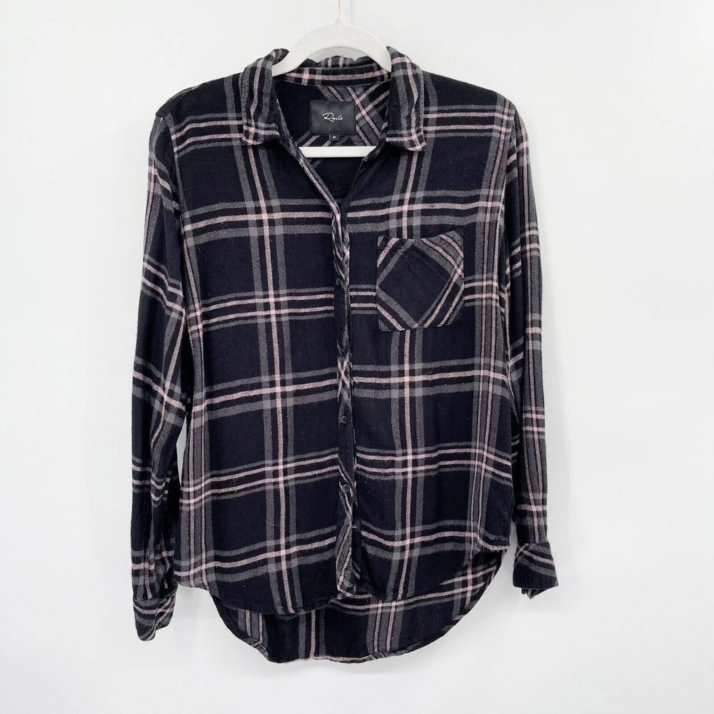Rails Hunter Shirt Onyx Slate Button Down Black Size M Metallic Plaid Flannel